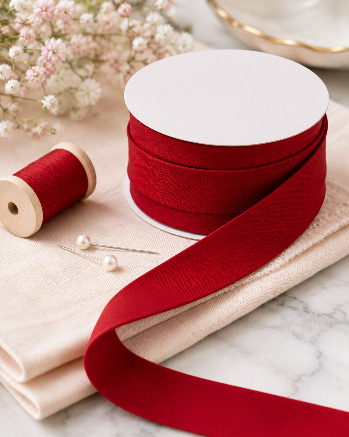 Biais polycoton 20mm uni rouge