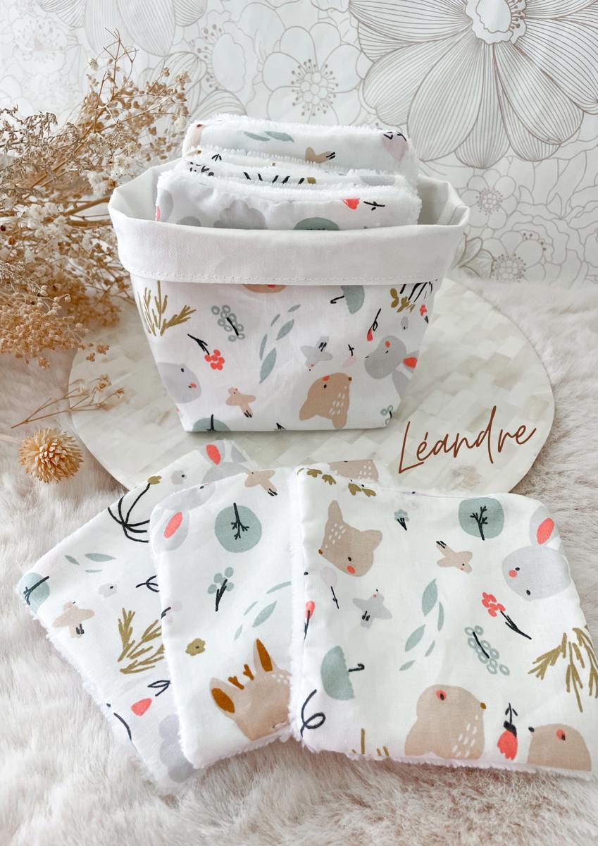 Ensemble assorti : les 10 lingettes bébé et la panière - Léandre