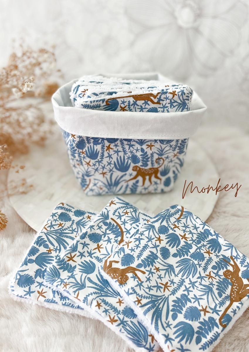 Ensemble assorti : les 10 lingettes bébé et la panière - Monkey