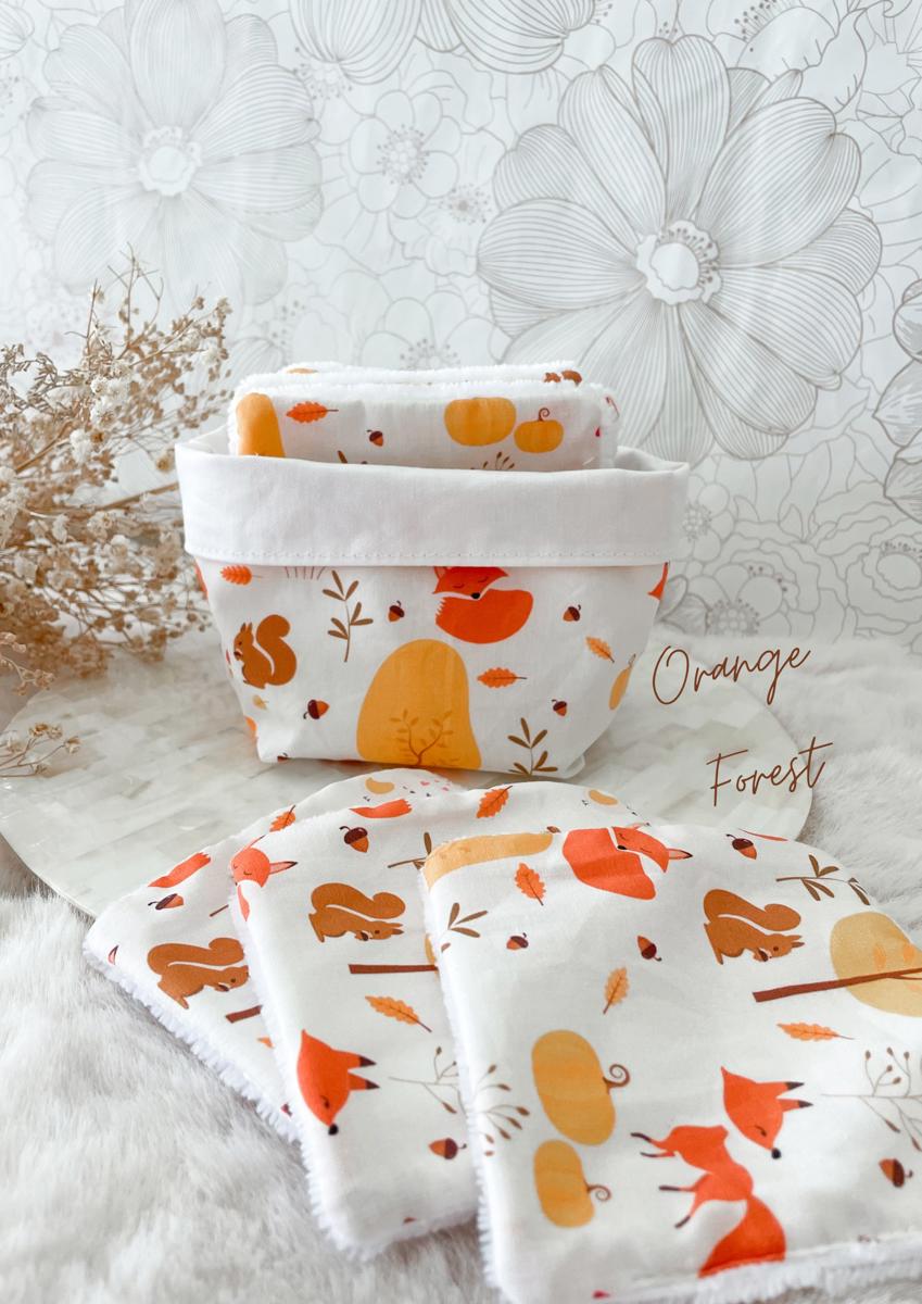 Ensemble assorti : les 10 lingettes bébé et la panière - Orange forest