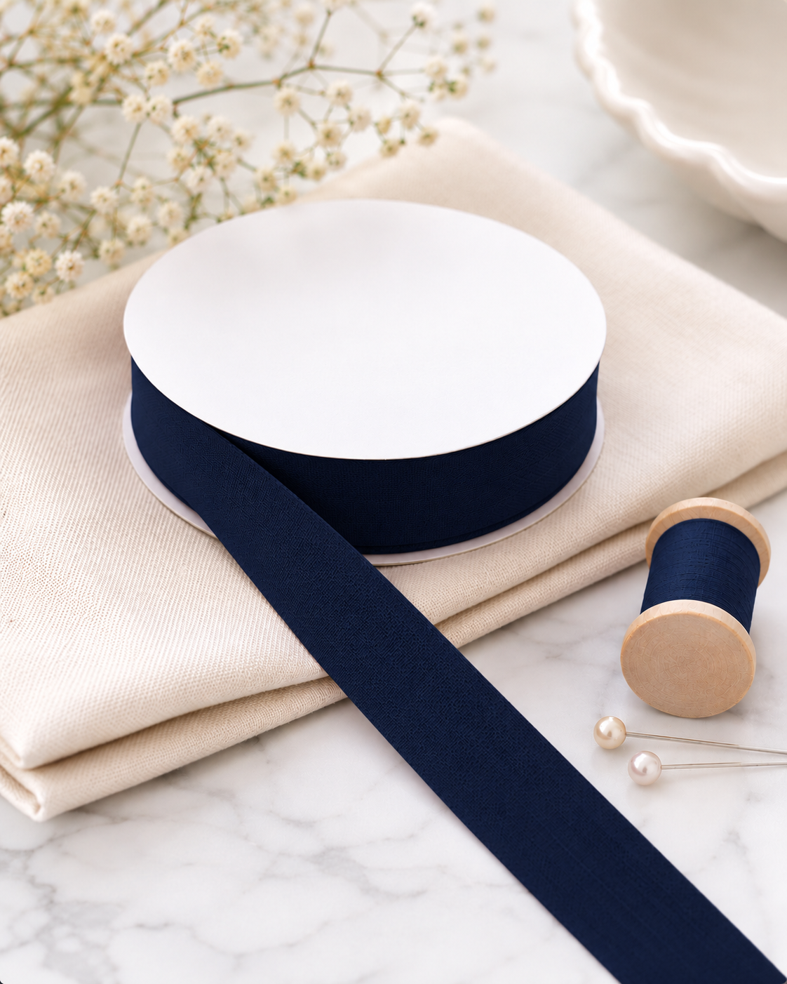 Biais polycoton 20mm uni bleu nuit