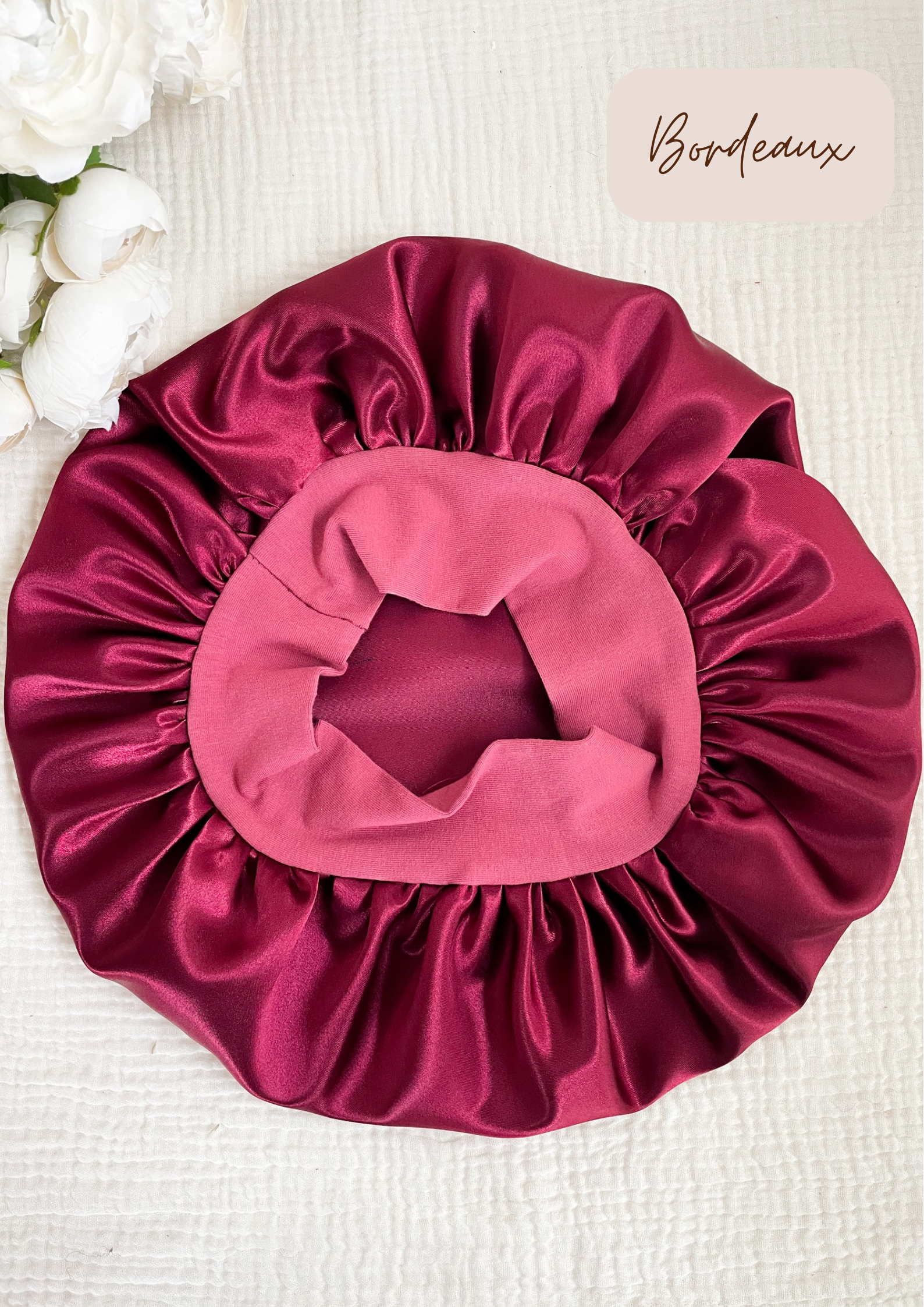 Bonnet de soin en satin avec bandeau