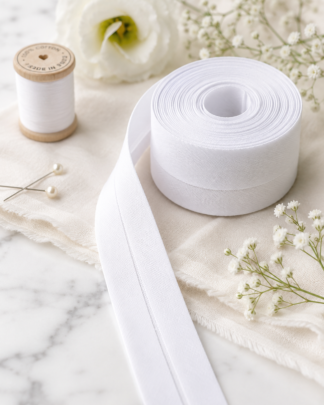 Biais polycoton uni blanc