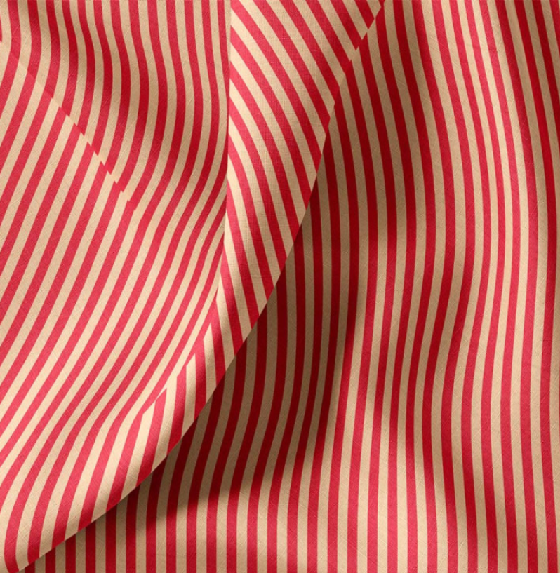 Coton imprimé rayures rouge/nude