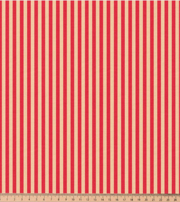 Coton imprimé rayures rouge/nude