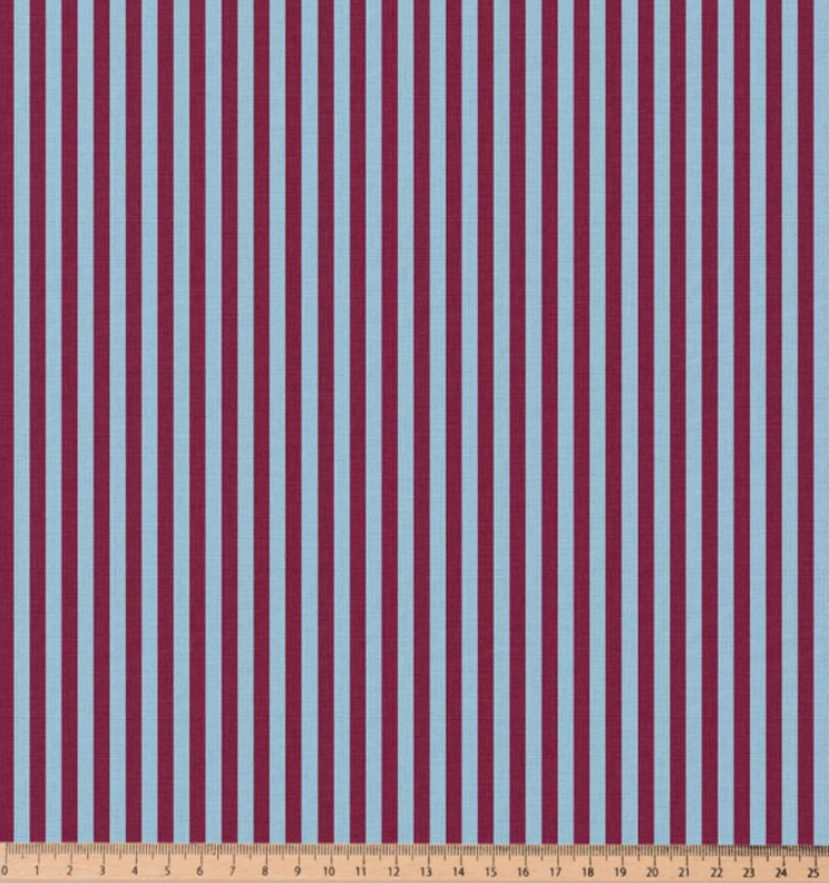 Coton imprimé rayures bleu/bordeaux