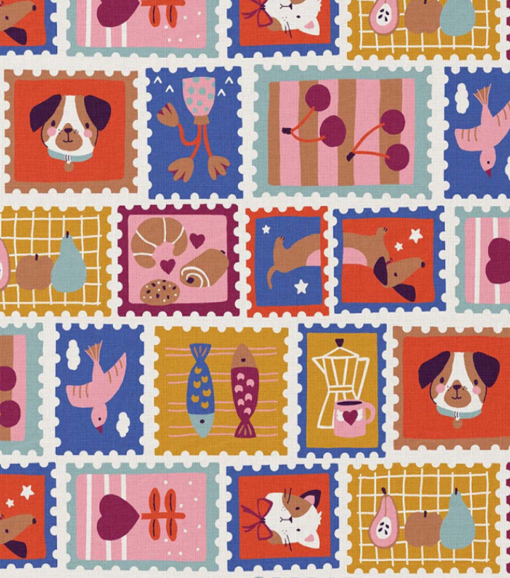 Coton imprimé Timbres
