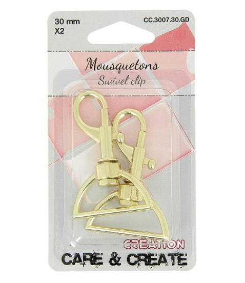 Lot de 2 mousquetons pivotants dorés