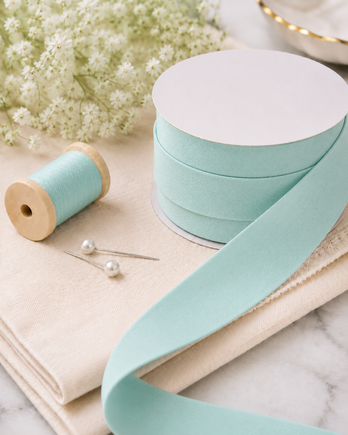 Biais polycoton 20mm uni turquoise clair