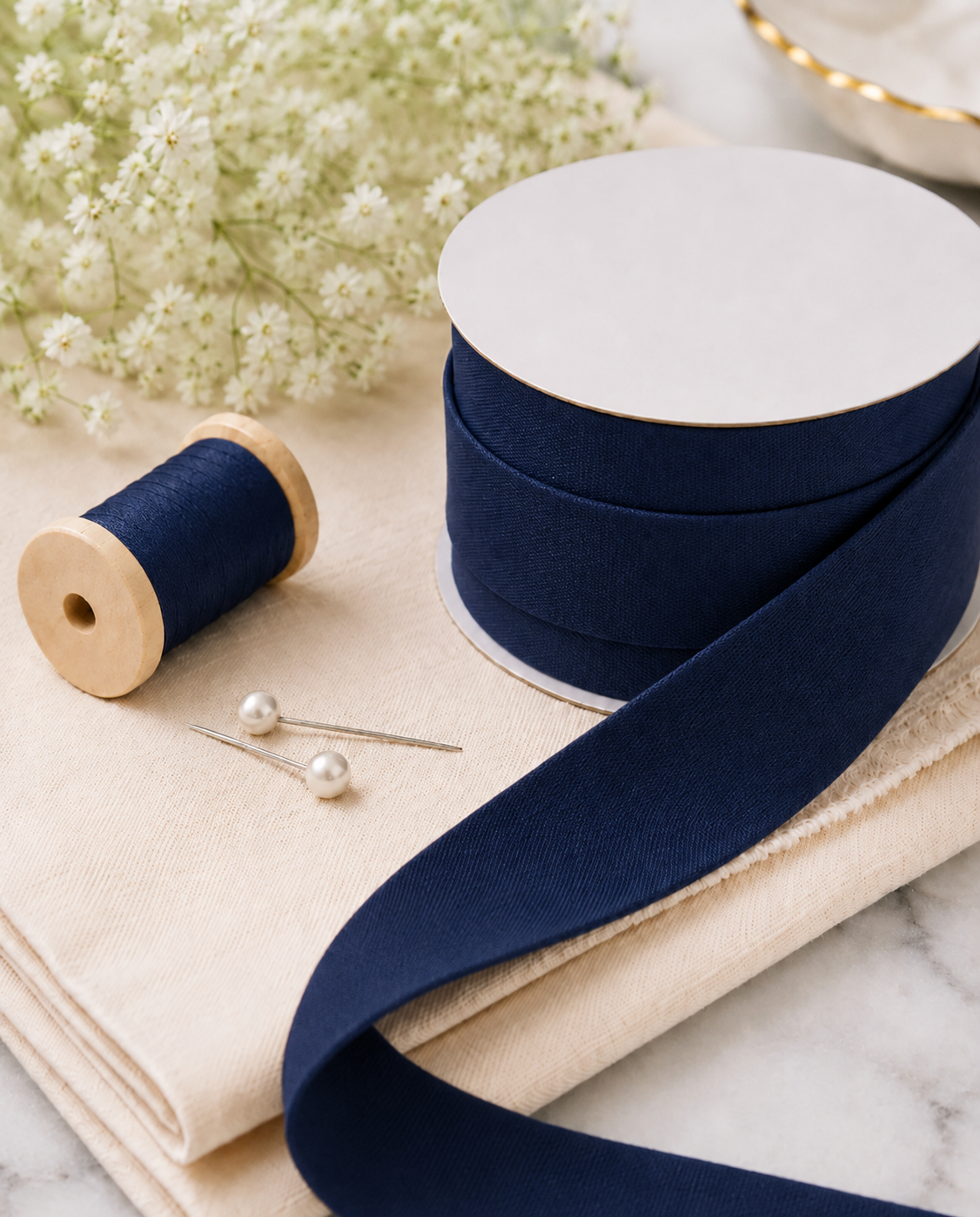 Biais polycoton 20mm uni bleu marine