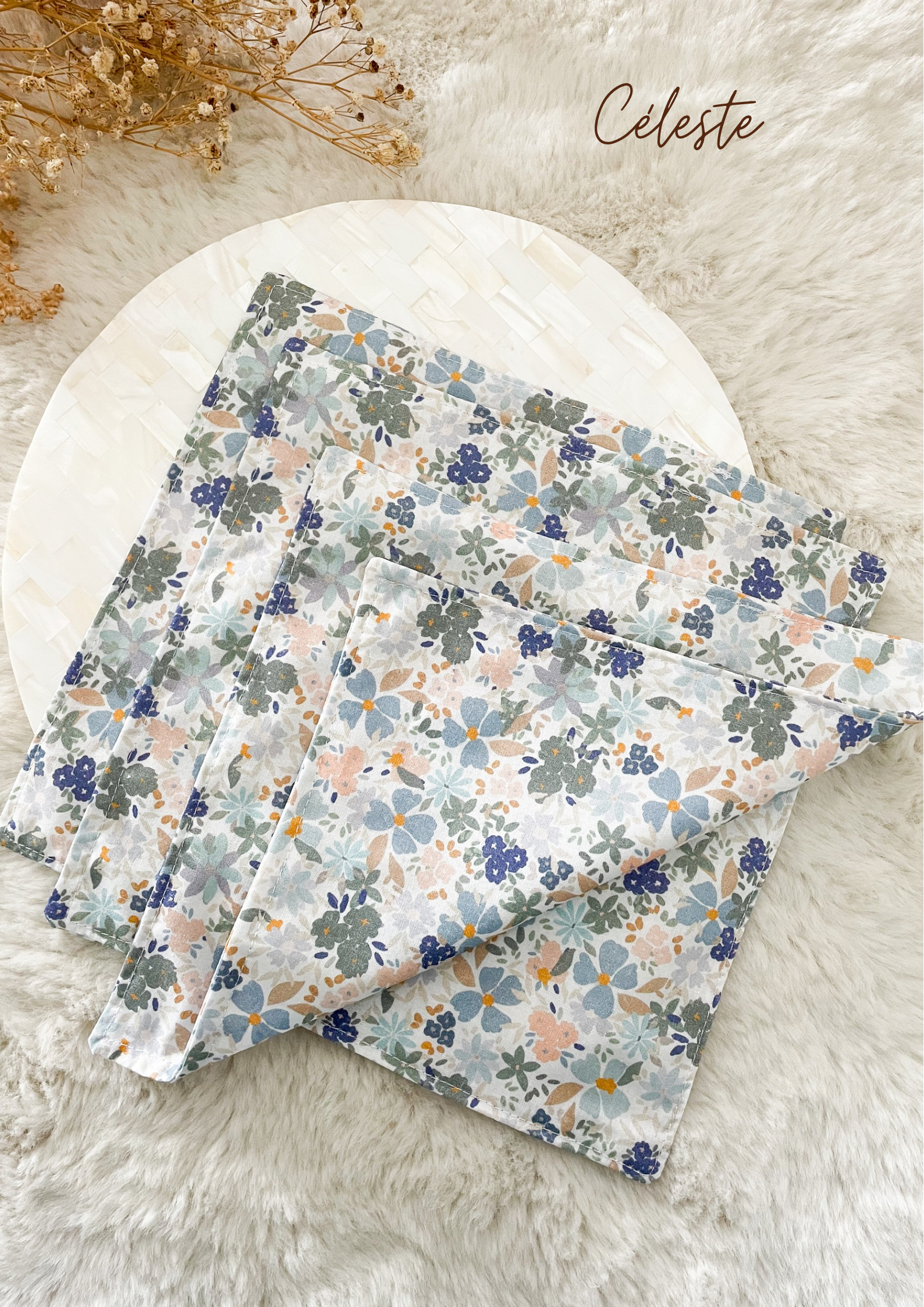 Set mit 3 waschbaren Stofftaschentüchern