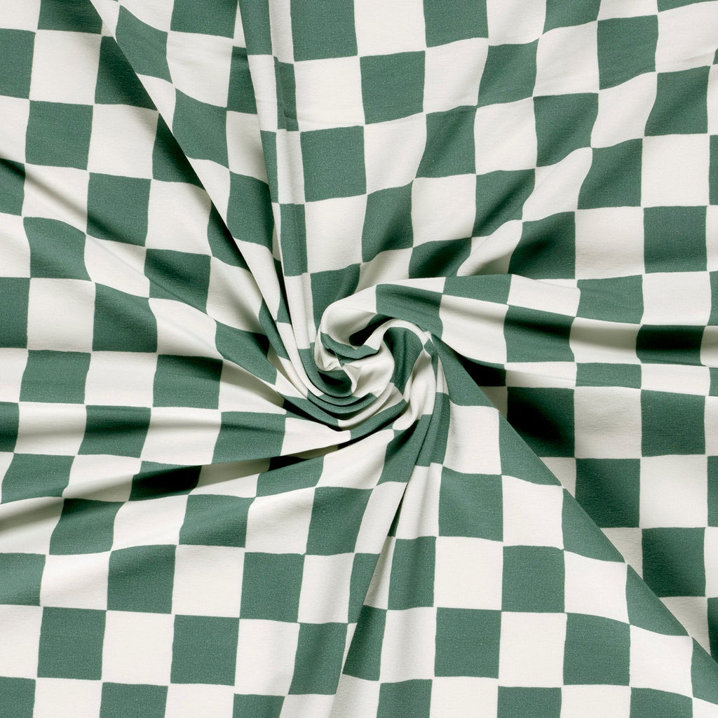 French Terry imprimé carreaux vert