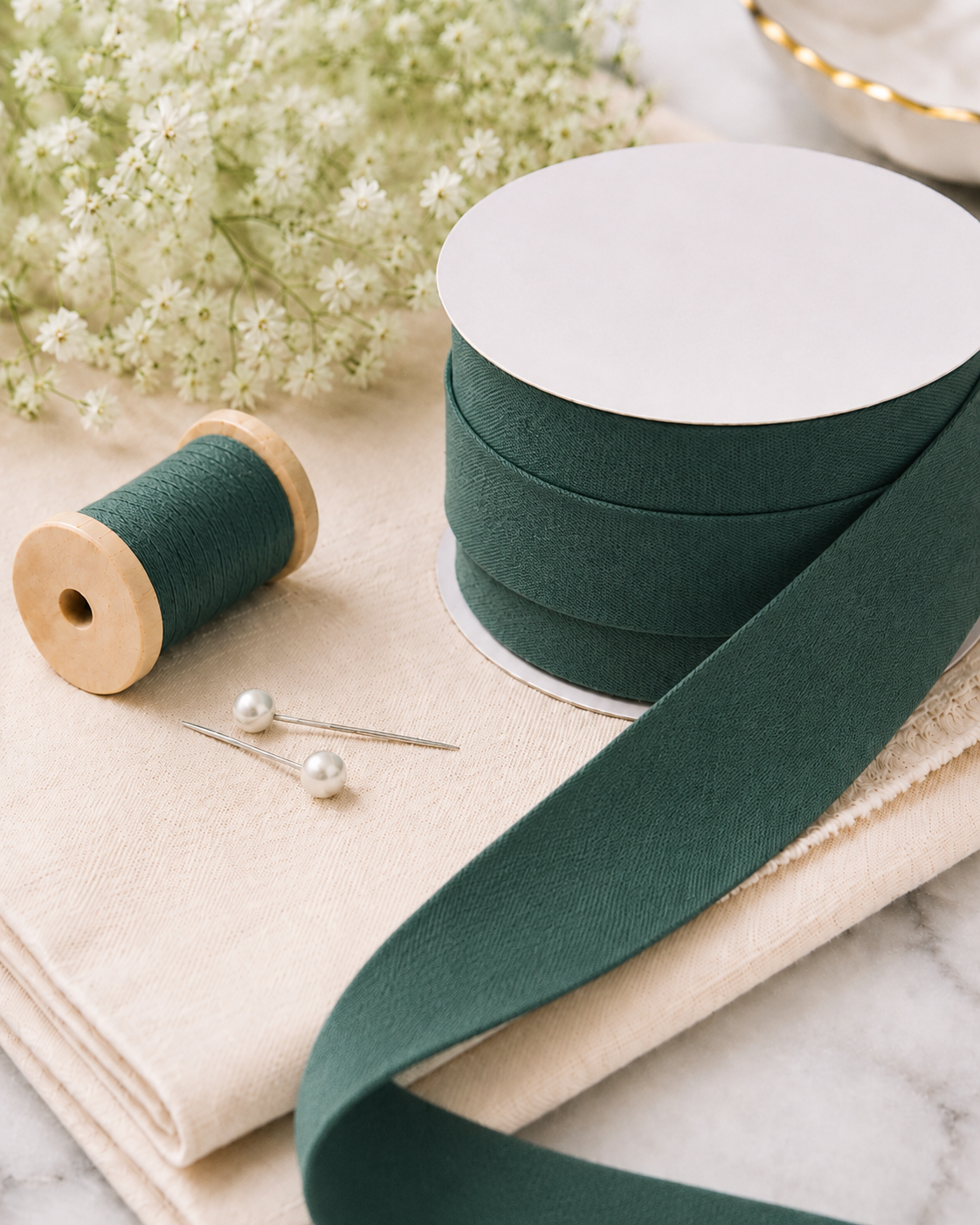 Biais polycoton 20mm uni vert foncé