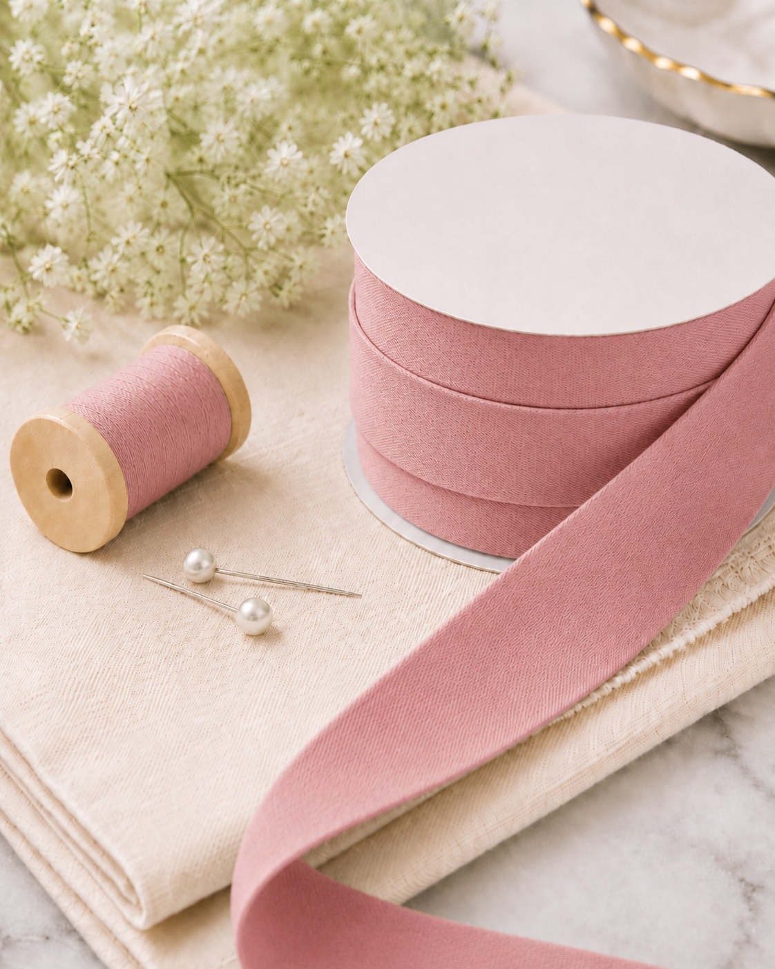 Biais polycoton 20mm uni rose