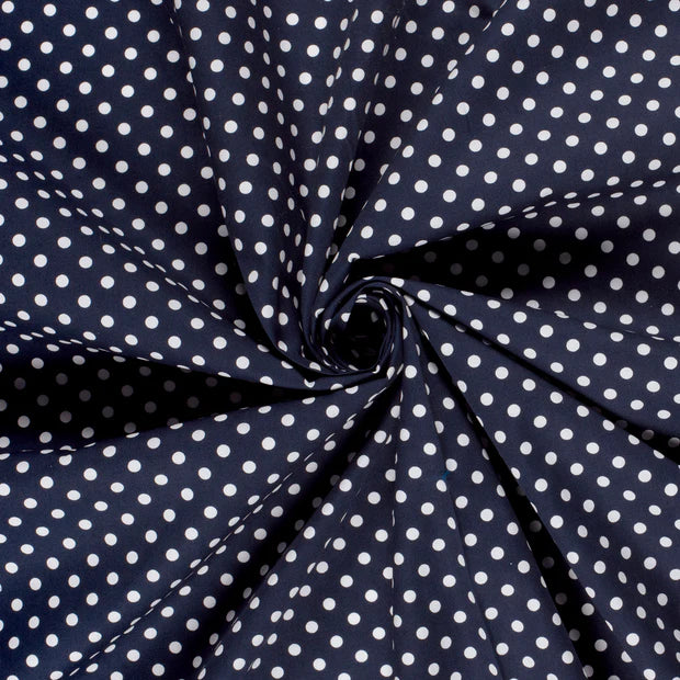 Popeline de coton bleu marine à pois