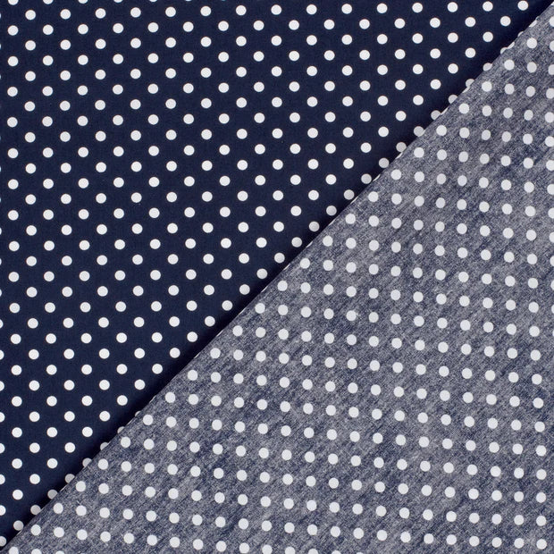 Popeline de coton bleu marine à pois