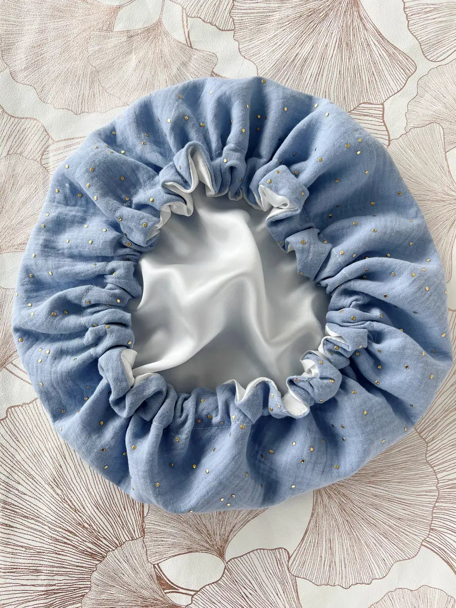 Bonnet de soin en soie - Bleu baltique