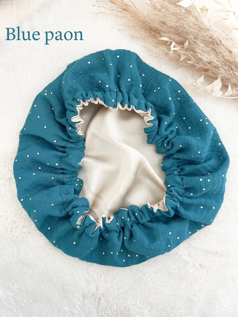 Bonnet de soin en soie - Bleu paon