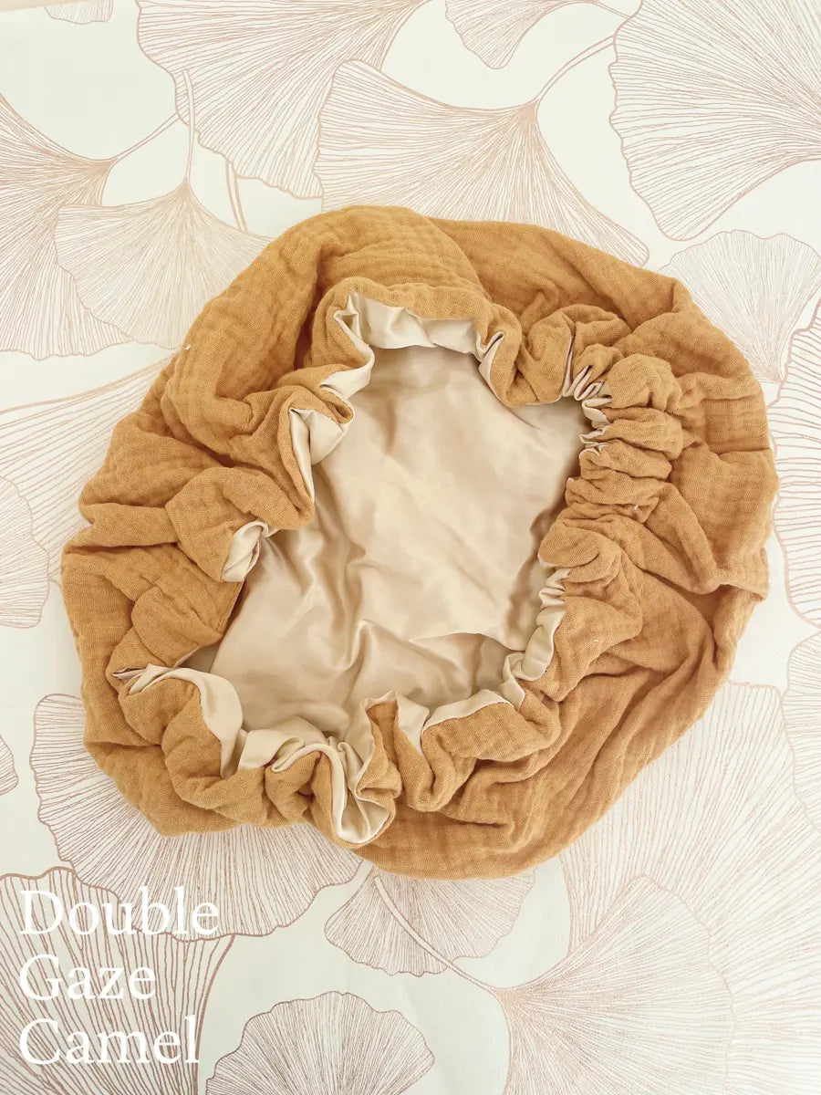 Bonnet de soin en soie - Double gaze camel