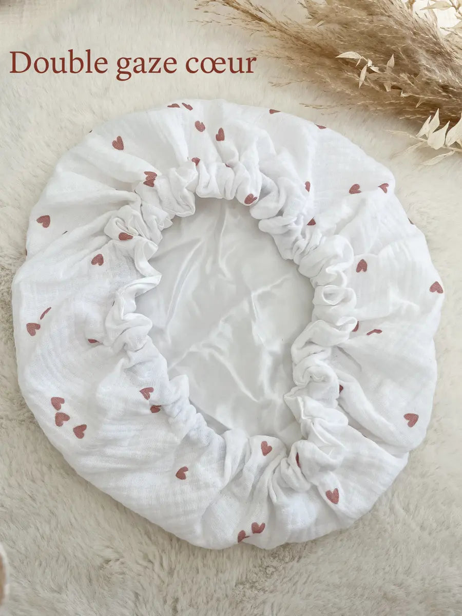 Bonnet de soin en soie - Double gaze cœur