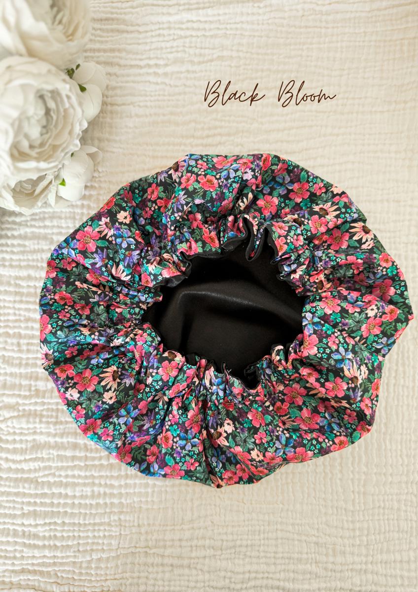 Bonnet de soin en satin - Black bloom