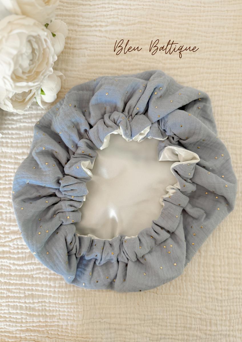Bonnet de soin en satin - Bleu baltique