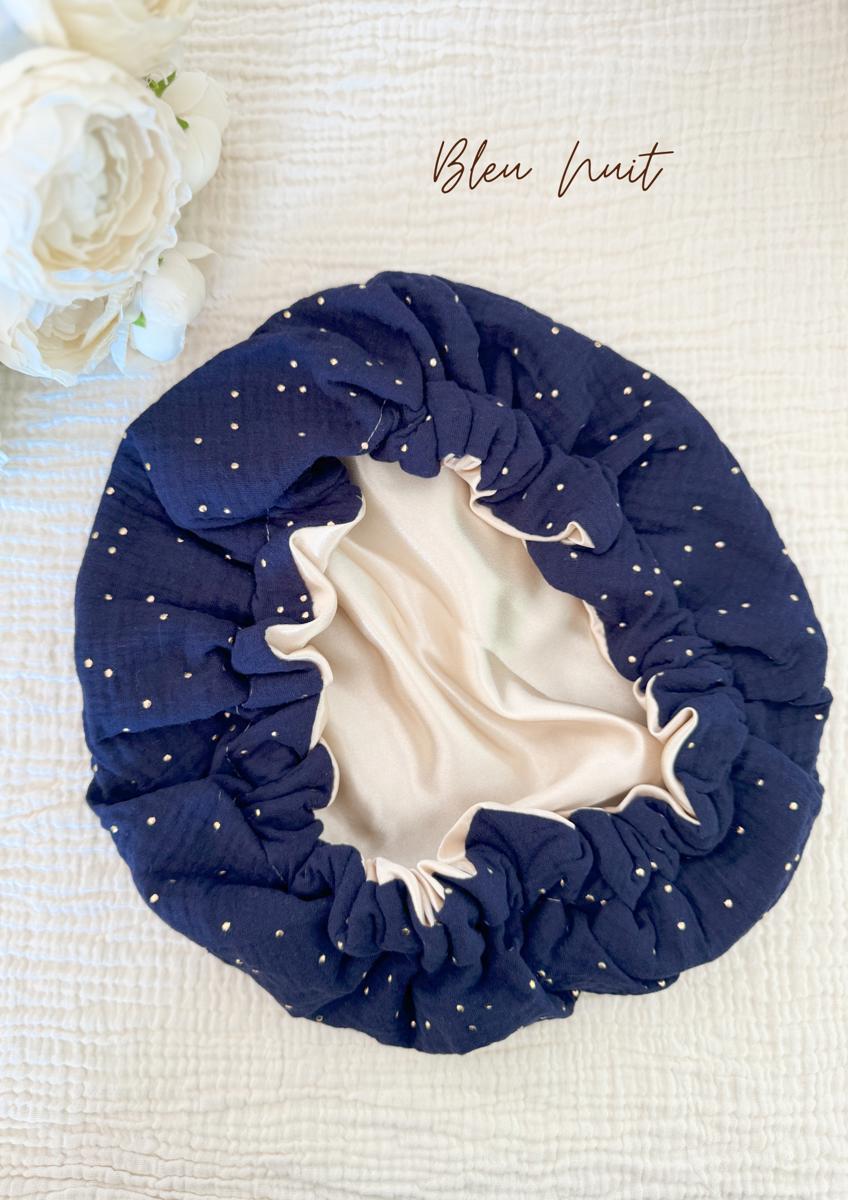Bonnet de soin en satin - Bleu nuit