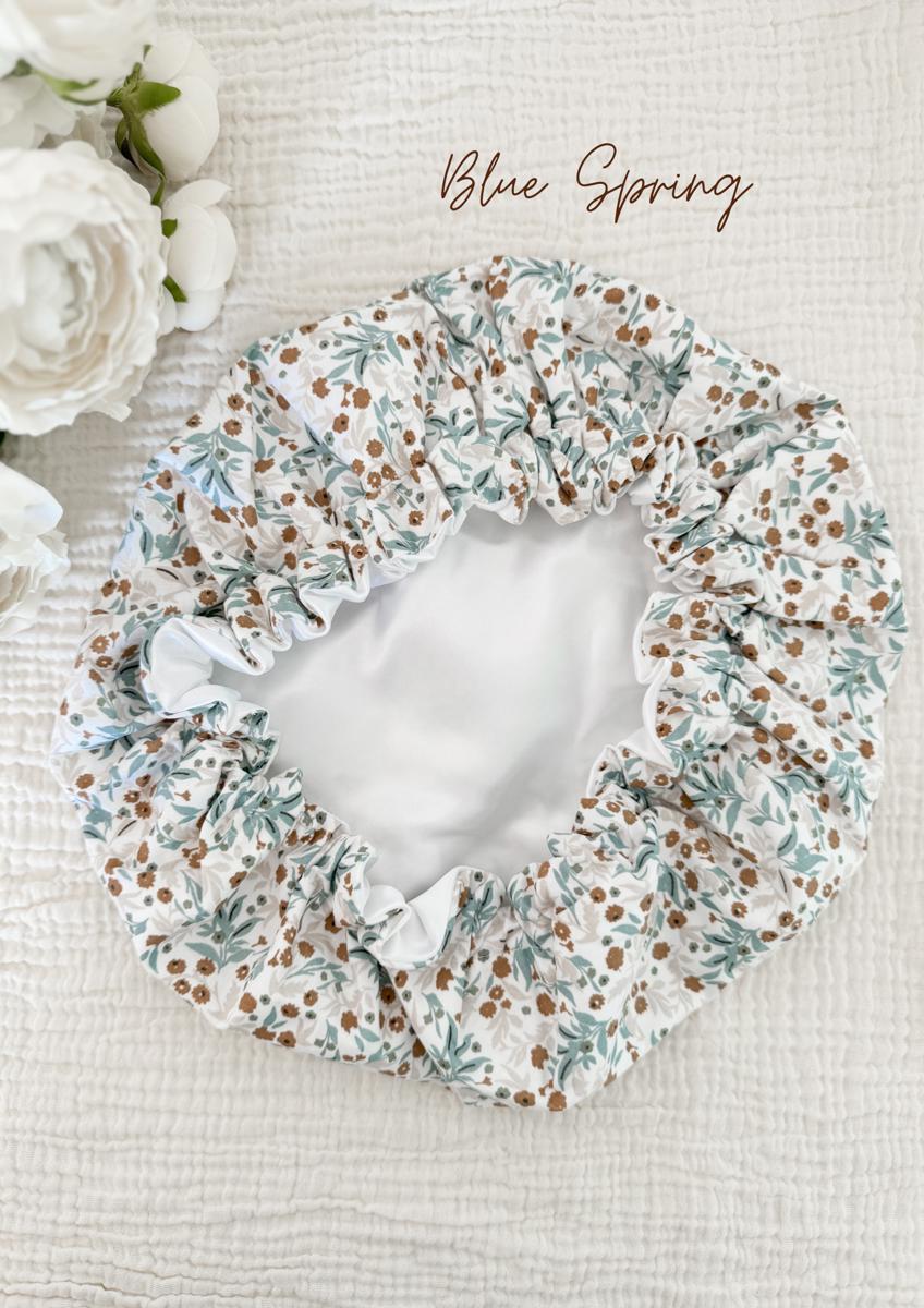 Bonnet de soin en satin - Blue spring