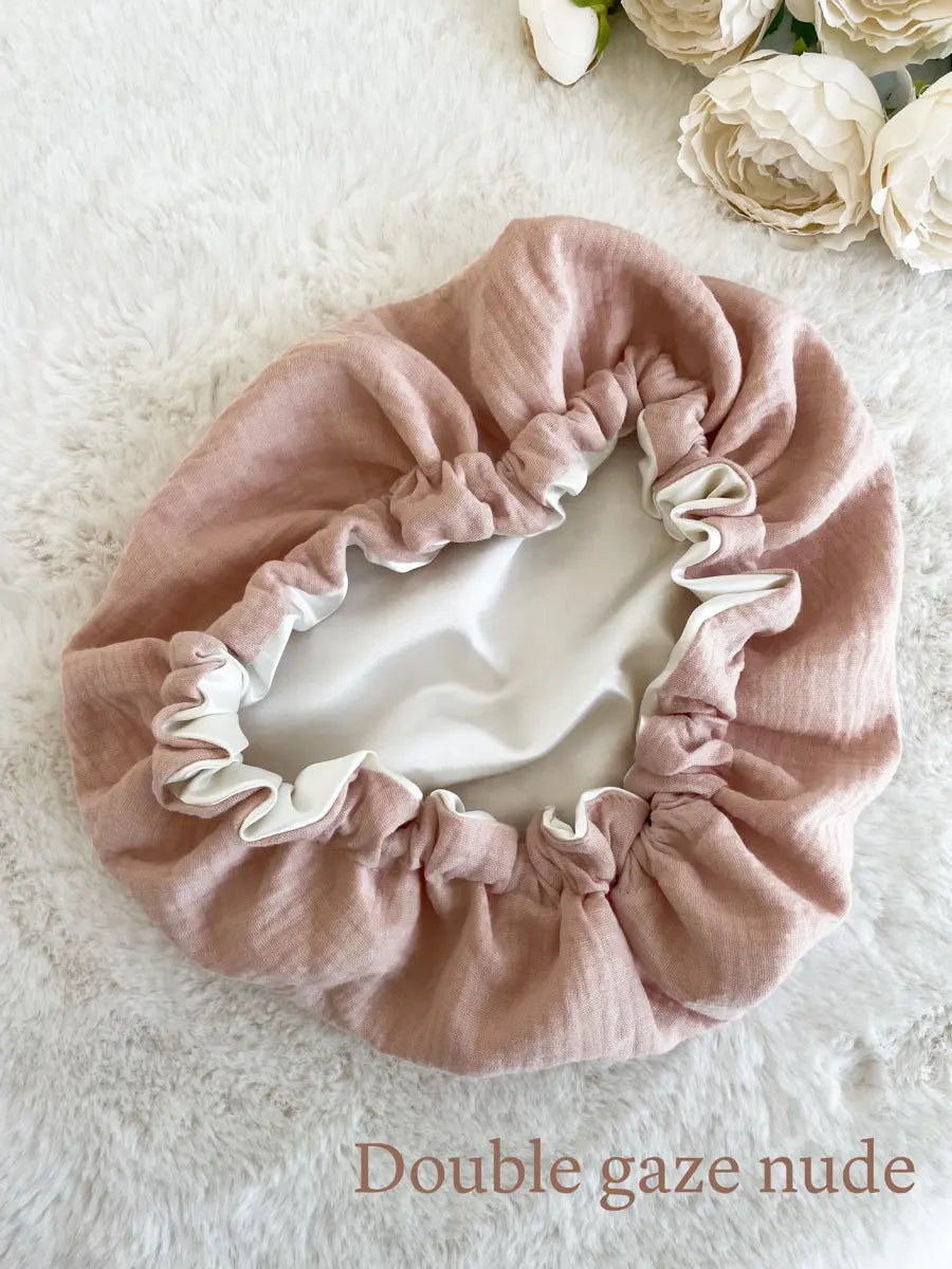 Bonnet de soin en satin - Double gaze nude