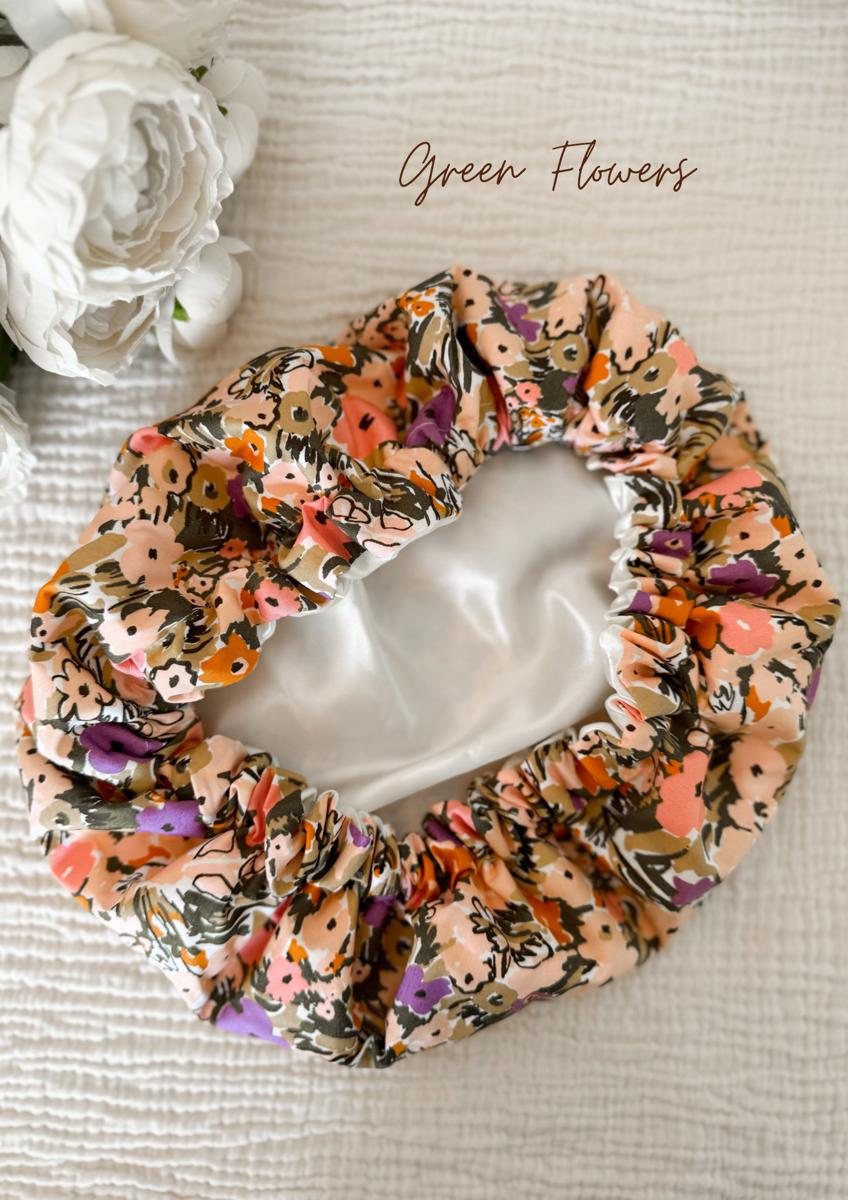Bonnet de soin en satin - Green flower