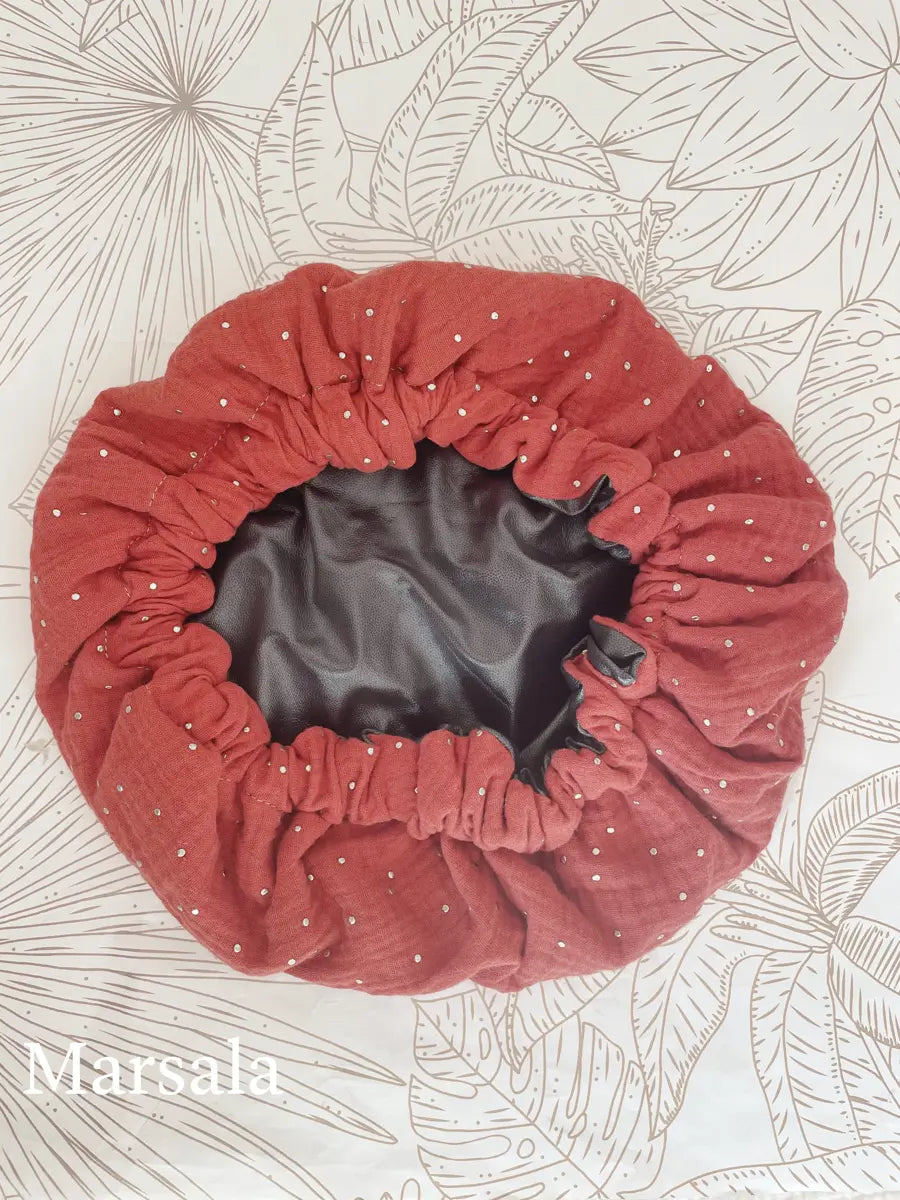 Bonnet en pul imperméable (douche et colorations) - Marsala (doublure noire)