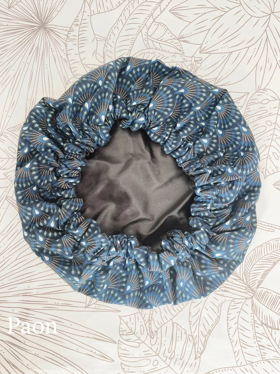 Bonnet en pul imperméable (douche et colorations) - Paon (doublure noire)