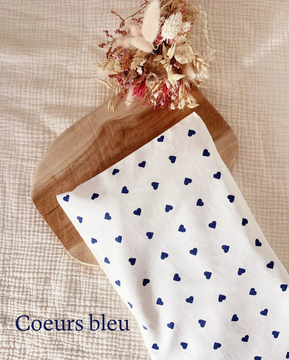 Bouillotte sèche XL - Grande bouillotte lombaire déhoussable - Coeurs bleus