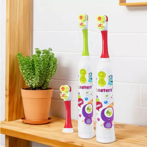 Brosse à dents Electrique rotative avec 2 têtes rouge et verte - Babygators - Brosse à dents électrique