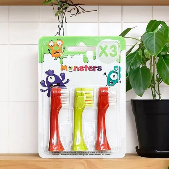 Brosse à dents Electrique rotative avec 2 têtes rouge et verte - Babygators - Pack de 3 brossettes