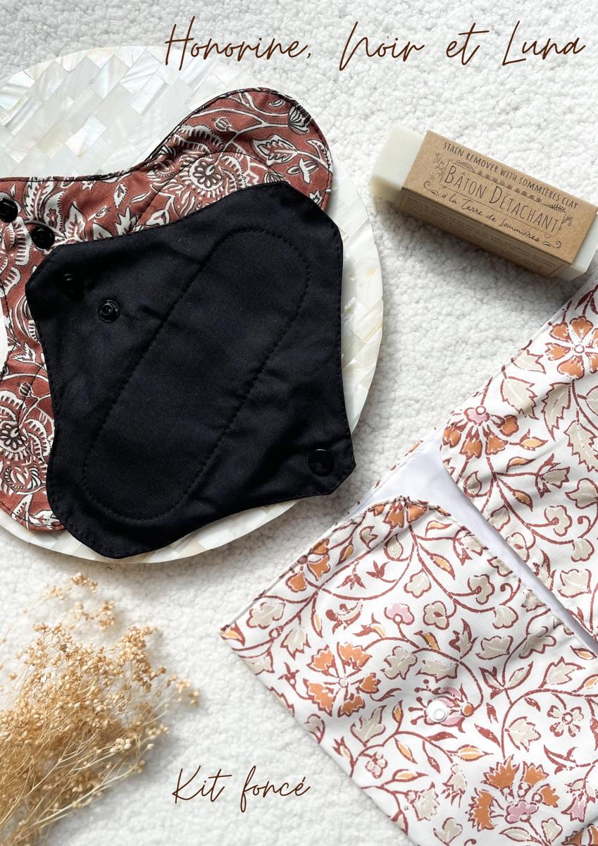 Coffret mon kit menstruel - Kit foncé : Honorine , Noir et Luna