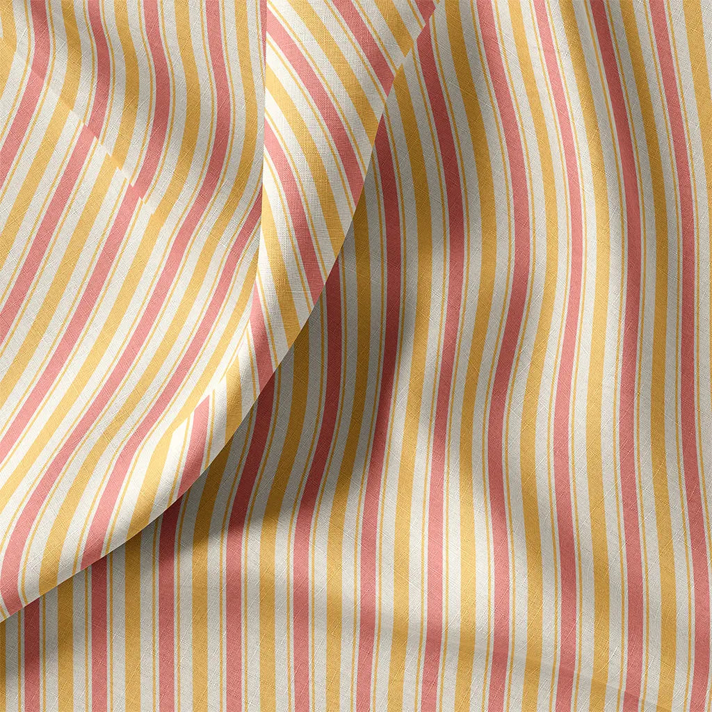 Coton imprimé rayures rose et jaune - 1