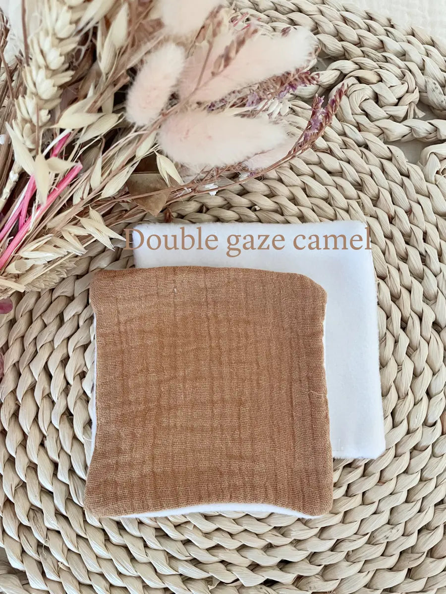 Coton lavable en tissu polaire - Double gaze camel