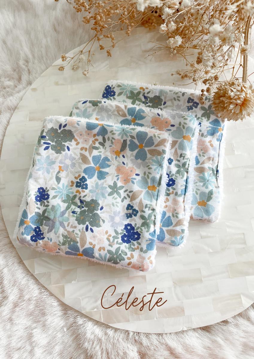 Coton lavable en éponge bambou - Céleste