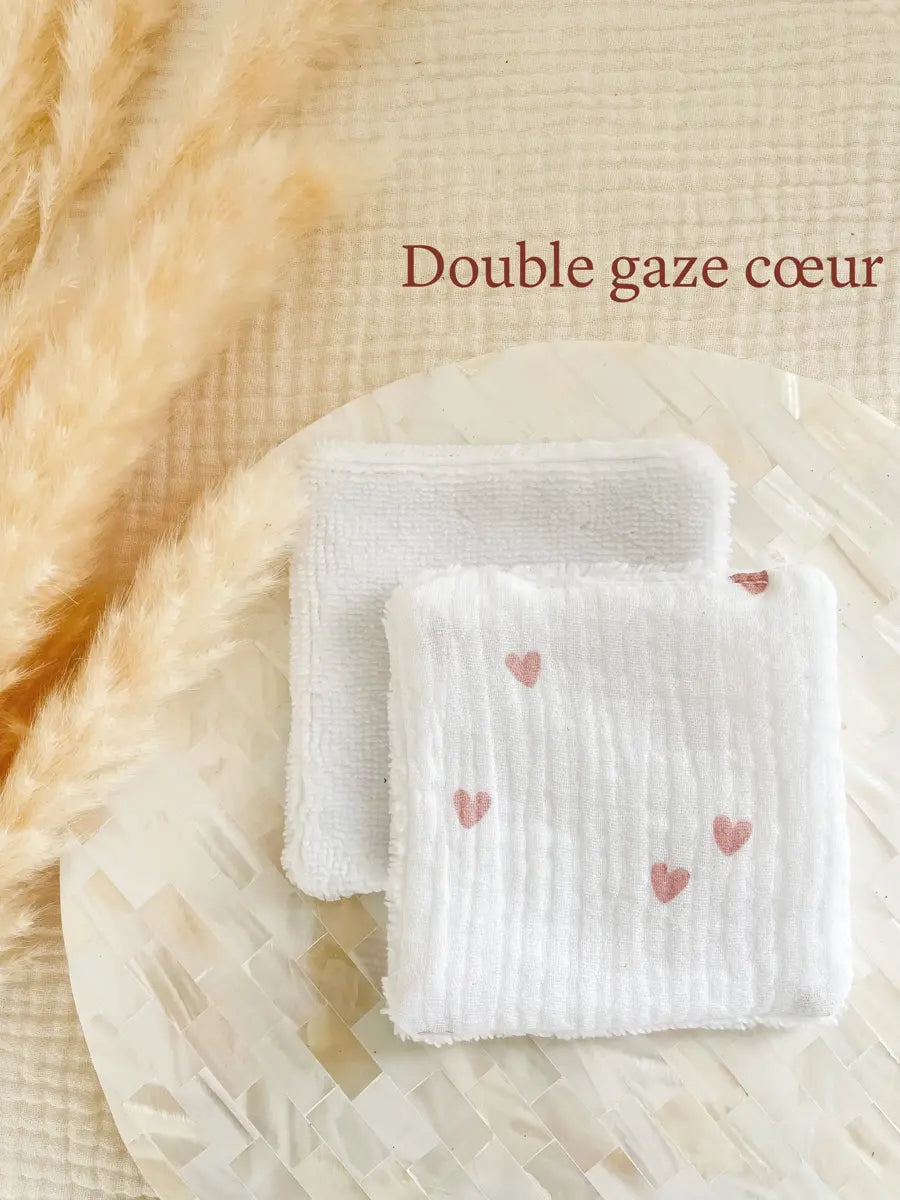 Coton lavable en éponge bambou - Double gaze cœur