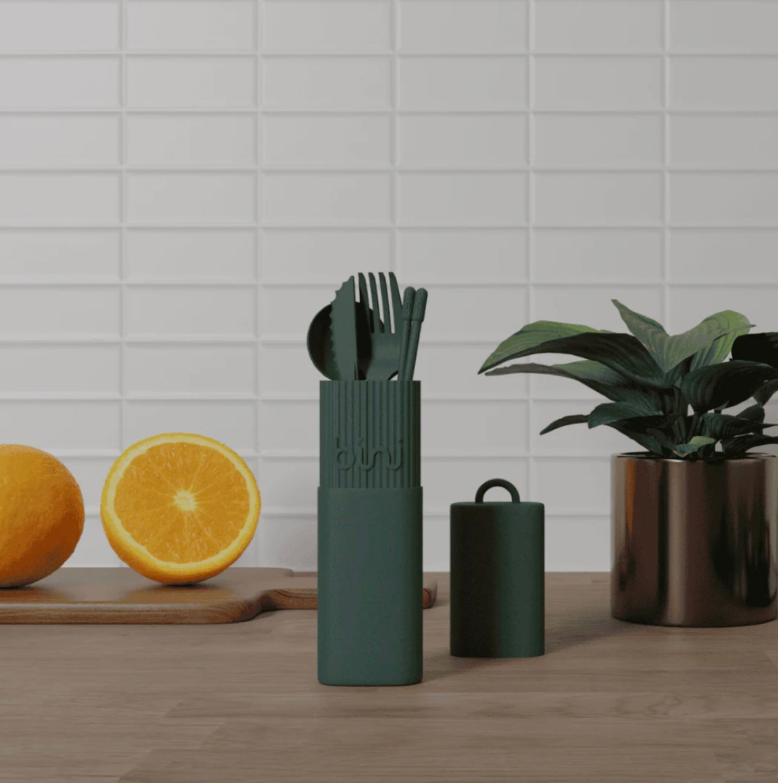 Kit de couverts réutilisables - Bini - Vert Sapin