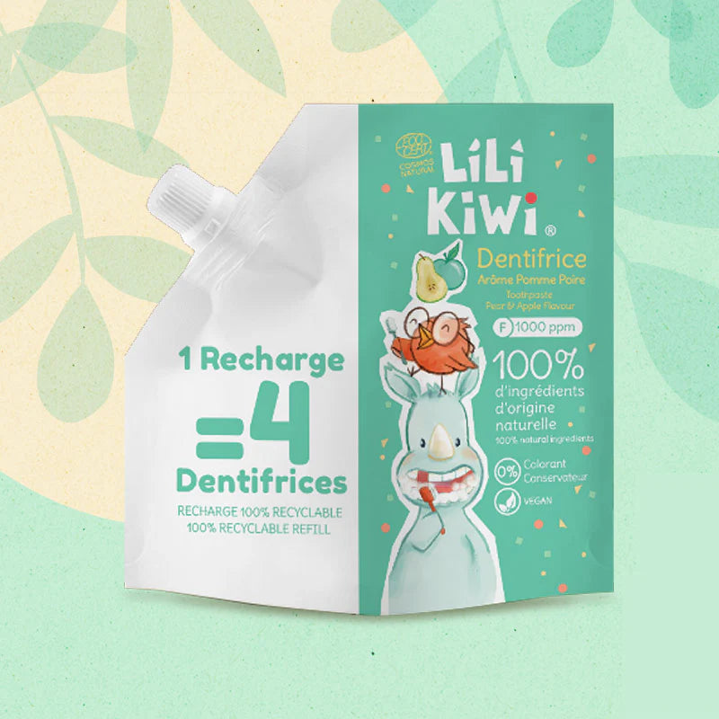 Dentifrice fluoré enfant - Lilikiwi - Recharge - Pomme-Poire