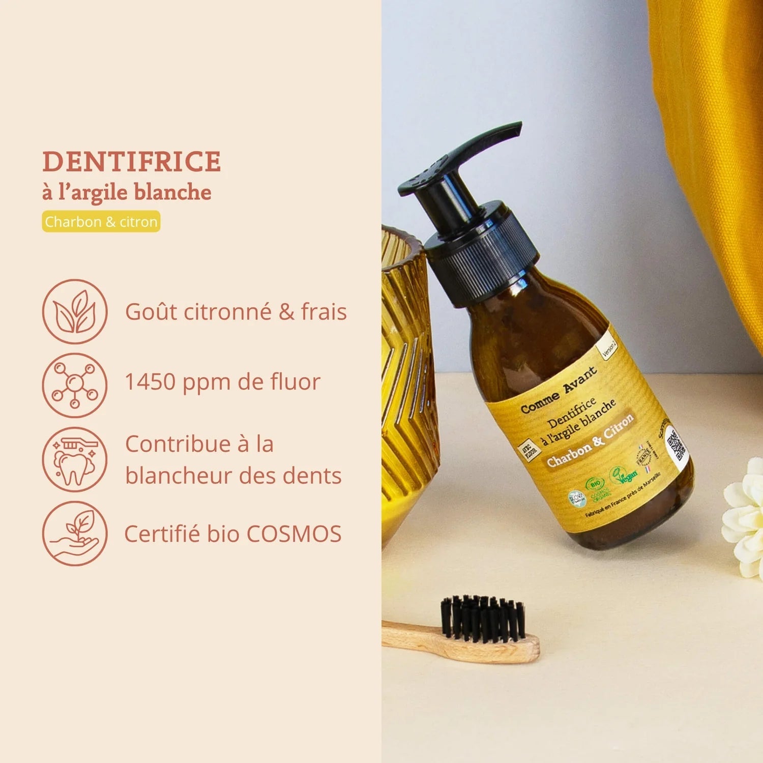 Dentifrice en pâte rechargeable au charbon végétal et citron - Comme Avant - 1