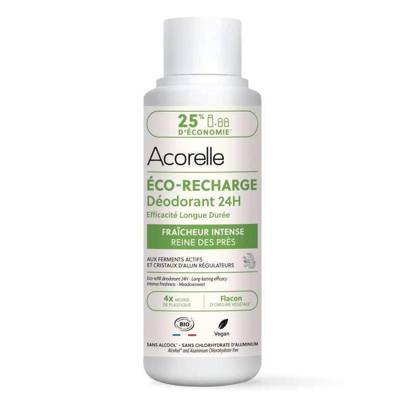 Déodorant roll-on rechargeable 24h fraîcheur intense - Acorelle - Recharge déodorant roll-on 100ml