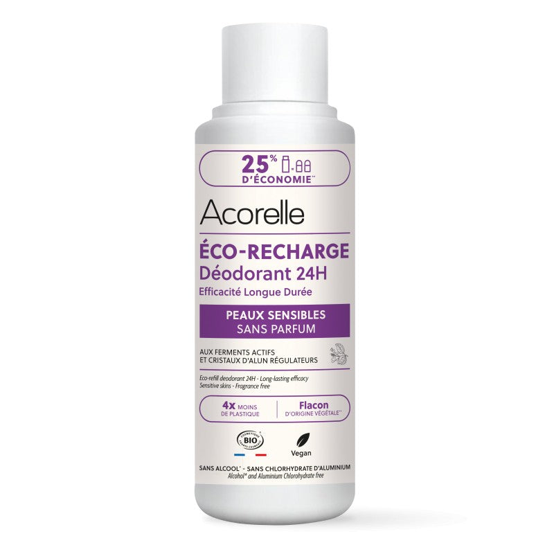 Déodorant roll-on rechargeable 24h peaux sensibles - Acorelle - Recharge déodorant roll-on 100ml