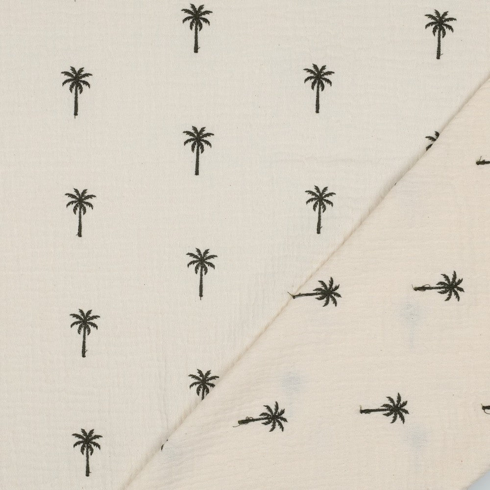 Double gaze brodée blanche palmiers - 4