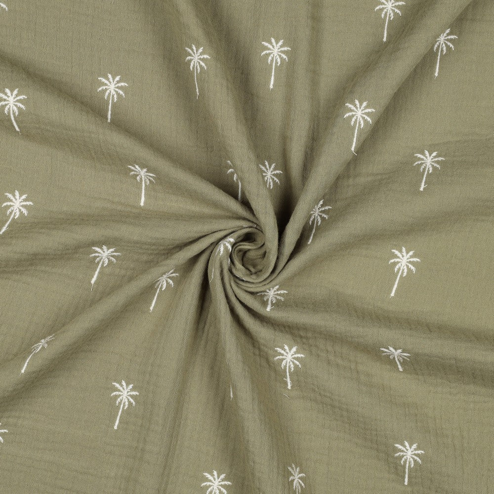 Double gaze brodée verte palmiers - 1
