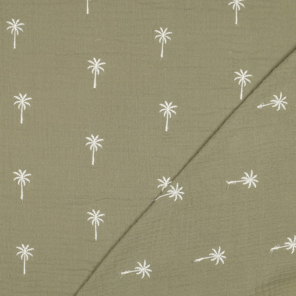 Double gaze brodée verte palmiers - 4