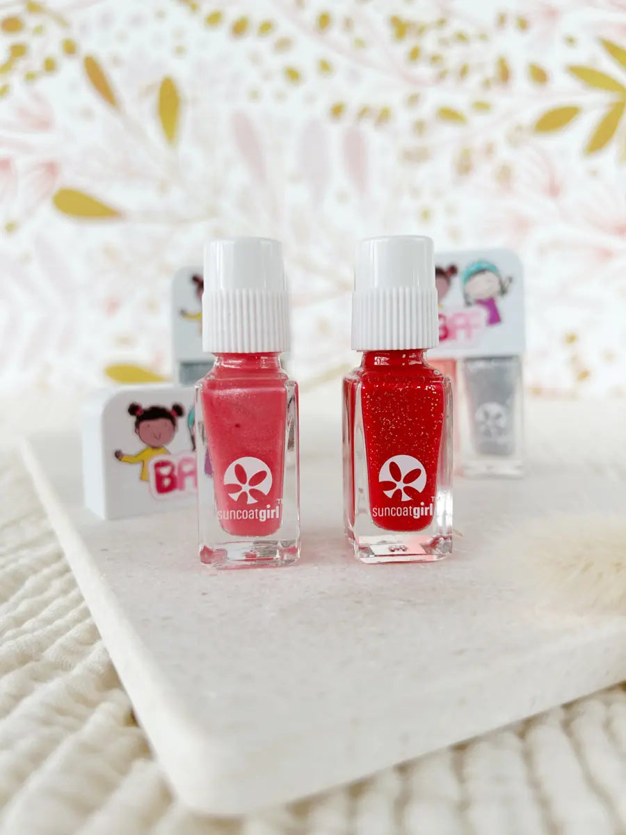 Duo de vernis à ongles - Suncoat Girl - BFF ( rose vif pailleté + rouge vif pailleté)