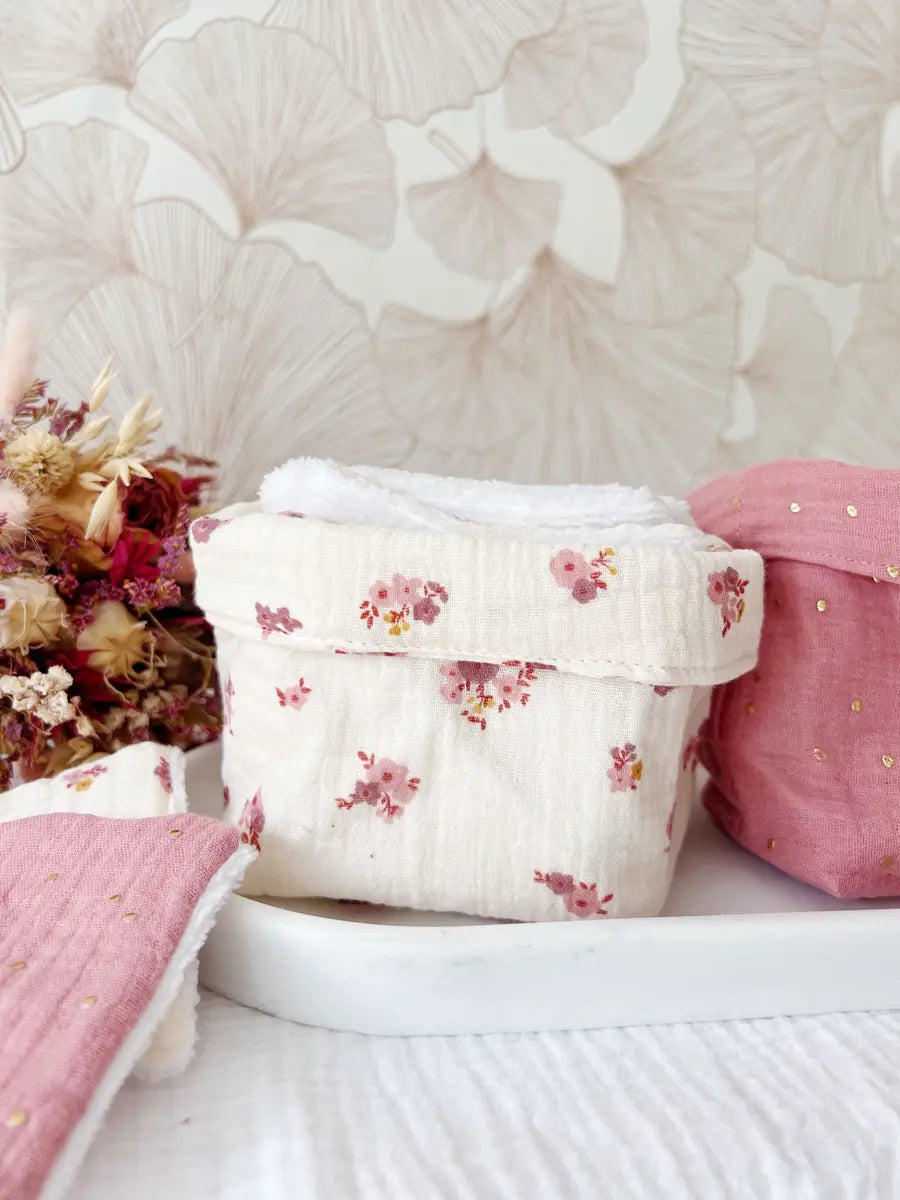 Ensemble assorti (double gaze) : la panière et ses 10 cotons - 2